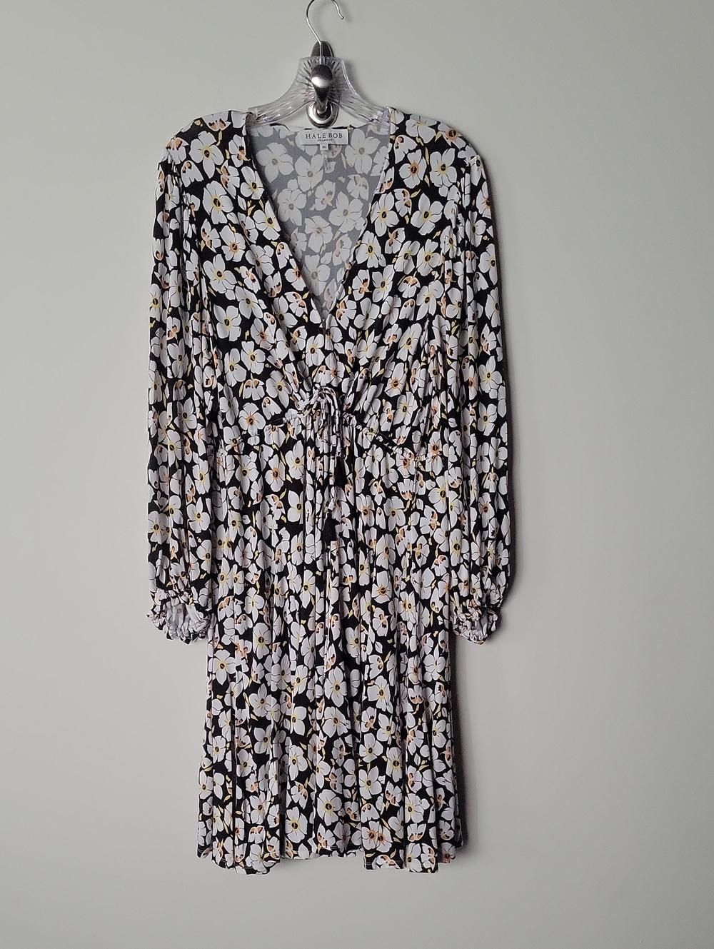 Hale Bob Daeja Dress Floral Black White Boho Peasant Tassel Babydoll Coquette XL